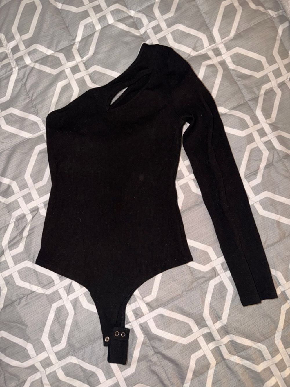 Women's Black Long-Sleeve One-Shoulder Bodysuit